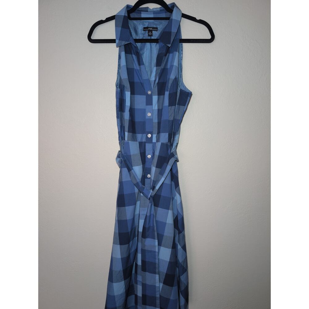 Blue Gingham Cotton Midi Halter‎ Sleeveless Button Plaid Lined Dress 12